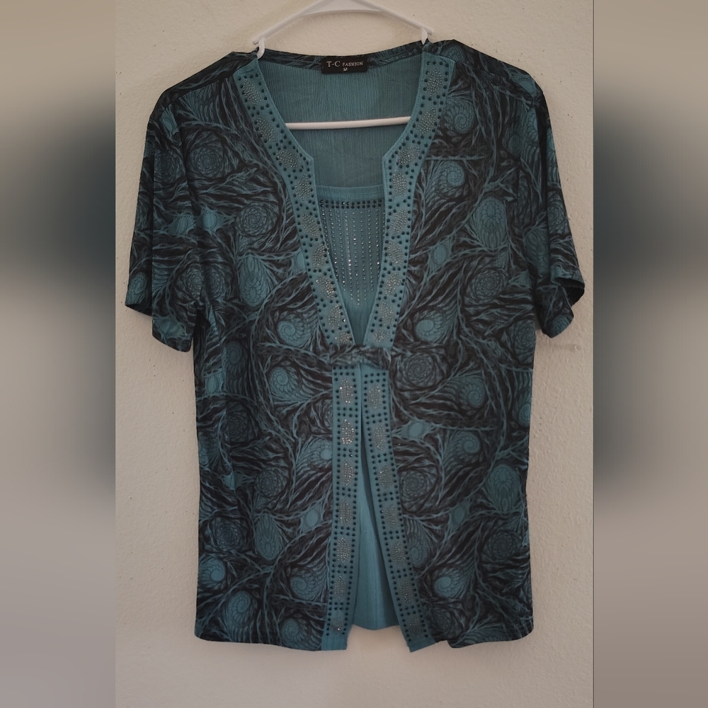 Teal and Black Women's Top Size M